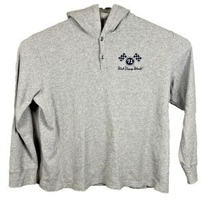 Walt Disney World Mickey's Speed Shop Cotton Thermal Hoodie Sweatshirt Gray • LG